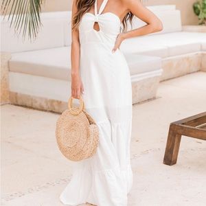 Pink lily await fate ivory halter neck maxi dress